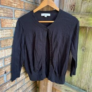LOFT 100% Pima Cotton Black Button-Up Cardigan